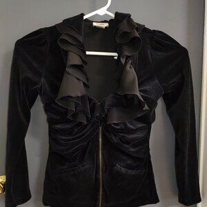 Neiman Marcus Exclusive Women's Small Top 3/4 Zip Long Sleeve Ruffled Collar